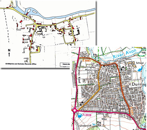 Durrington maps in 1837 and 2000